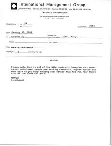 Fax from Mark H. McCormack to Shigeki Uji