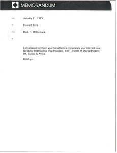 Memorandum from Mark H. McCormack to Stewart Binns