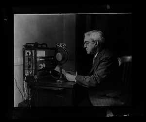 G. Harold Noyes speaking in NBC radio microphone