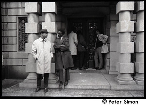 Umoja (Black student union) activists standing outside of occupied administration building, Boston University