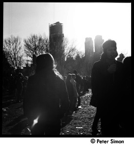 Crowd, back-lit, at the Be-In, Central Park, New York City