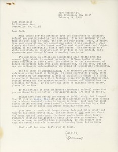 Letter from Leonard Roy Frank to Judi Chamberlin