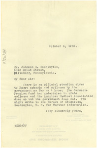 Letter from W. E. B. Du Bois to Johnson R. Washington