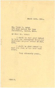 Letter from W. E. B. Du Bois to Frank E. Lakey