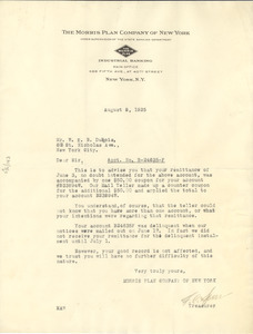 Letter from The Morris Plan Company to W. E. B. Du Bois