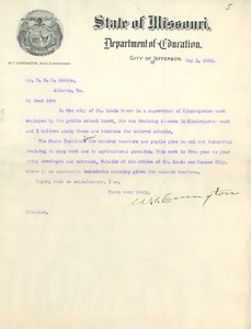 Letter from the Missouri Dept. of Education to W. E. B. Du Bois