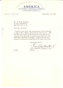Letter from America National Catholic Weekly to W. E. B. Du Bois