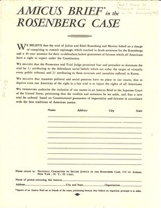 Circular letter from National Committee to Secure Justice in the Rosenberg Case to W. E. B. Du Bois