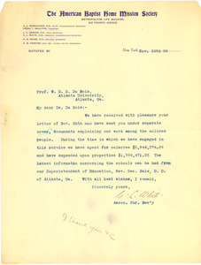 Letter from the American Baptist Home Missionary Schools to W. E. B. Du Bois.