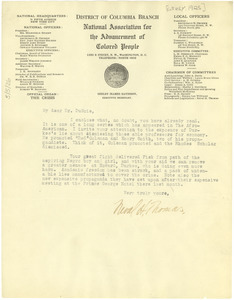 Letter from Neval H. Thomas to W. E. B. Du Bois