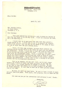 Letter from P. L. Prattis to Mrs. Shirley Du Bois