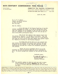 Letter from Mid-Century Conference for Peace to W. E. B. Du Bois