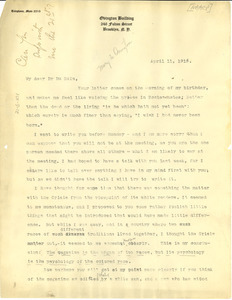 Letter from Mary White Ovington to W. E. B. Du Bois