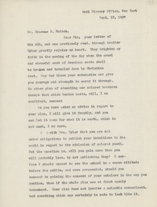 Transcript of letter from E. Wright Jr. to Erasmus Darwin Hudson