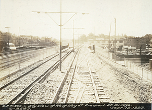 Dorchester Rapid Transit section 1. South view of right of way at Freeport Street Bridge