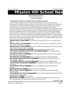 Mission Hill School newsletter, September 14, 2012