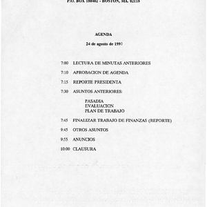 Agenda from Festival Puertorriqueño de Massachusetts, Inc. meeting on August 24, 1993