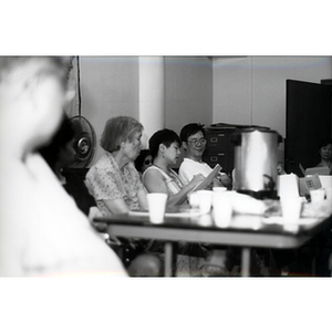 Lydia Lowe speaking at a Workers' Center meeting