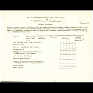 The Lincoln Filene Center for Citizenship and Public Affairs and New England Telephone and Telegraph Company evaluation questionnaire