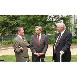 General Richard Neal stands with President Freeland and Neal Finnegan at the Veterans Memorial groundbreaking