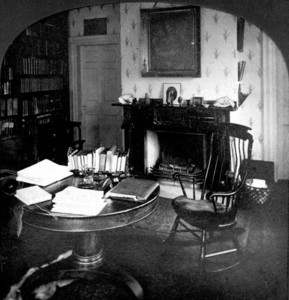 Interior view of the Ralph Waldo Emerson House, study, Concord, Mass., undated