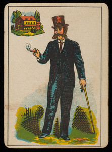 Picture card, man with a cigar and a walking stick, house in the background, location unknown, undated