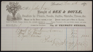 Billhead for Dee & Doyle, dealers in plants, seeds, bulbs, shrubs, trees, &c., no. 57 Tremont Street, Boston, Mass., dated November 13, 1879