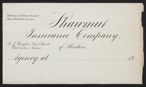 Letterhead for the Shawmut Insurance Company of Boston, Galveston, Texas, 1800s