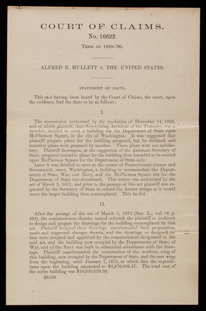 Court of Claims, Albert B. Mullett v. The United States, May 4, 1889