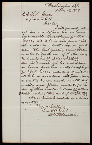 D. W. Menamin to Thomas Lincoln Casey, May 12, 1882