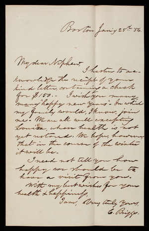 Charles Briggs to Thomas Lincoln Casey, January 25, 1856