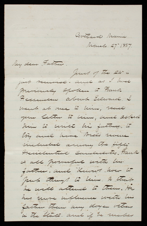 Thomas Lincoln Casey to General Silas Casey, March 27, 1867
