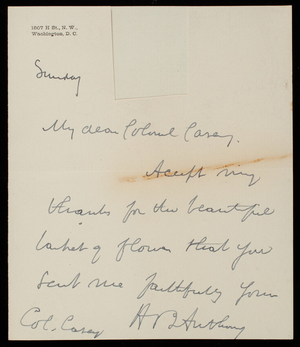 [Henry] B. Anthony to Thomas Lincoln Casey, undated [1880]
