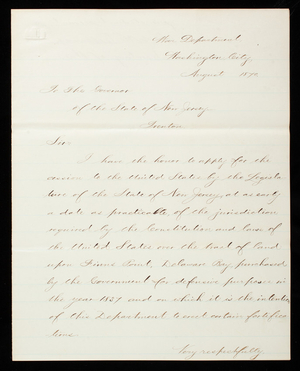William W. Belknap to [Theodore Fitz Randolph], August 1870