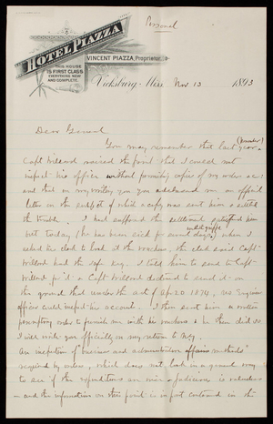 [Cyrus] B. Comstock To Thomas Lincoln Casey, November 13, 1893 ...