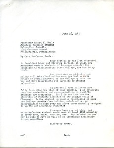 Letter from Massachusetts State College to National Japanese American Student Relocation Council