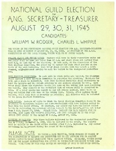 National Guild Election for ANG Secretary-Treasurer August 29, 30, 31, 1945, Candidates: William W. Rodgers, Charles L. Whipple