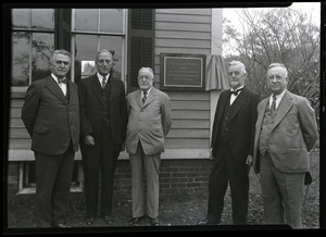 Dedication of plaque commemorating economic entomology at MAC: (l. to r.) MAC President Hugh Potter Baker, Charles P. Alexander, Henry T. Fernald, E.P. Felt, and Albert F. Burgess ('95)
