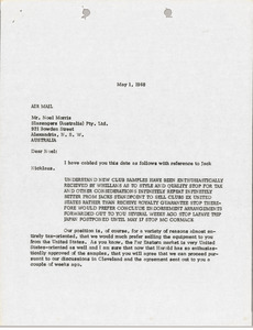 Letter from Mark H. McCormack to Slazengers (Australia) Pty. Limited