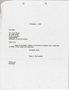 Letter from Mark H. McCormack to Gary Player