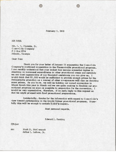 Letter from Edward J. Keating to Coca-Cola Company