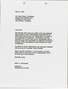 Letter from Mark H. McCormack to Gary Player