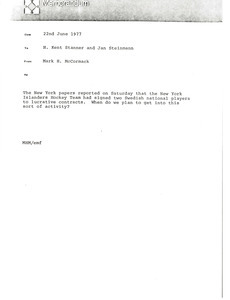 Memorandum from Mark H. McCormack to H. Kent Stanner and Jan Steinmann
