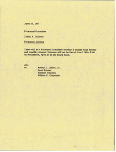 Memorandum from Judy A. Chilcote to personnel committee