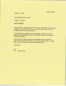 Memorandum from Judy A. Chilcote to Cleveland secretarial staff