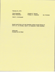 Memorandum from Mark H. McCormack to William H. Carpenter. Chester R. Heyman, Jay Michaels, Jules Rosenthal and Arthur Rosenblum