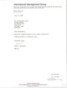 Letter from Mark H. McCormack to Christopher Skase