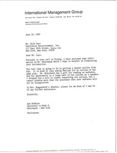 Letter from Ayn Robbins to Rick Caro