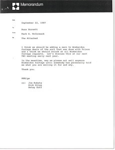 Memorandum from Mark H. McCormack to Buzz Hornett