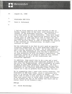 Memorandum from Mark H. McCormack to Wimbledon HBO file